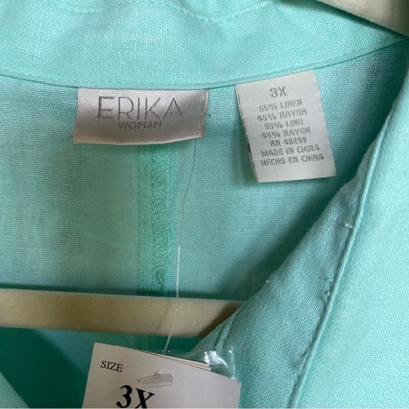 Erika Women’s Jacket lagoon Linen Blend Button Up Aqua Lightweight NWT - Picture 6 of 9